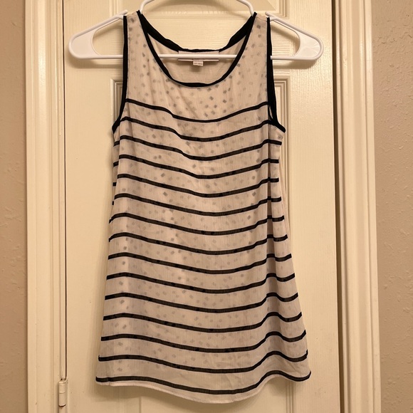 LOFT Tops - LOFT White Sheer Tank with Black Stripes- Size XXSP
